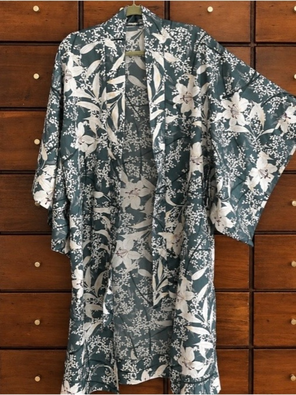 OYSHO Dark Teal Floral Long Kimono Cover-Up – Size Large – NWOT